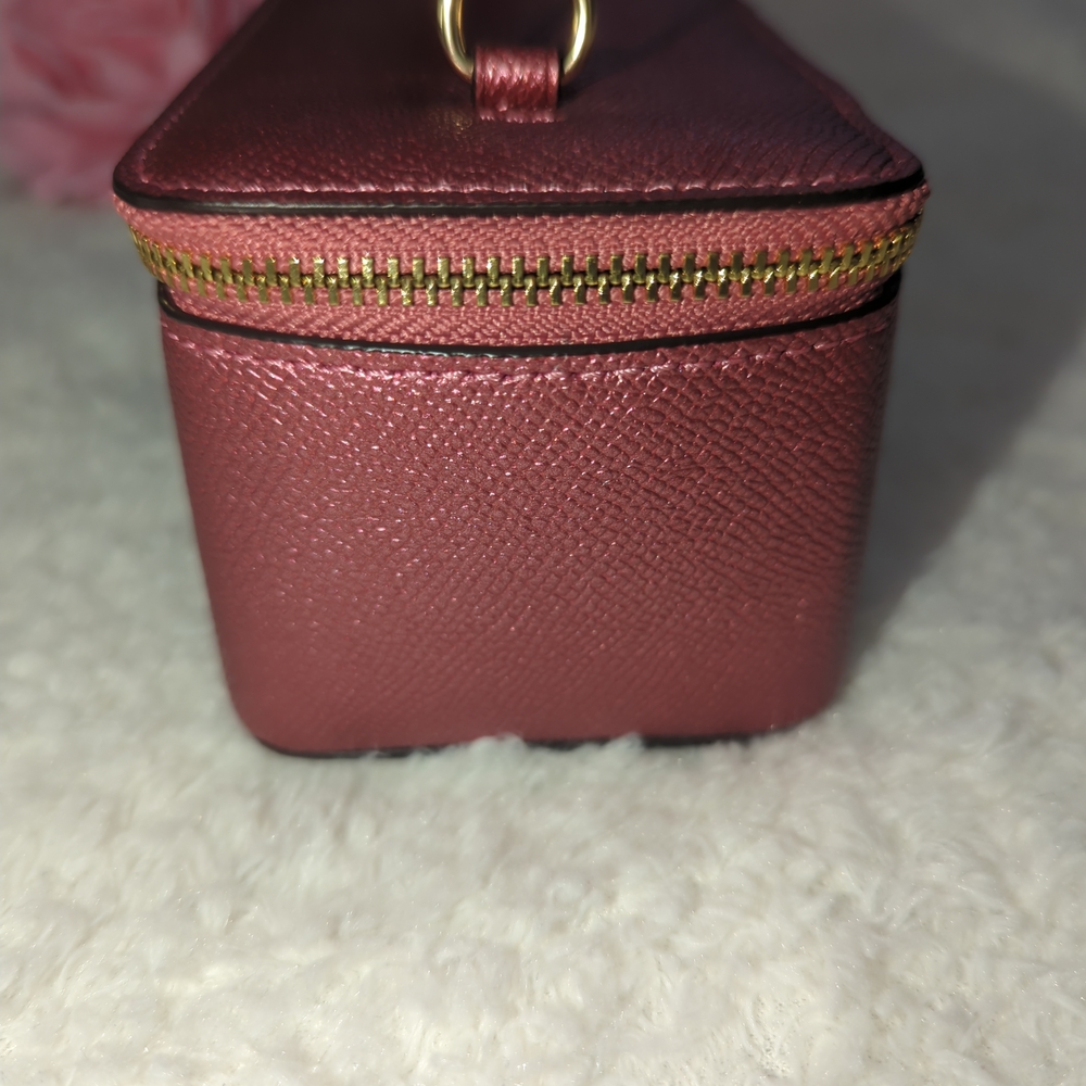 Coach leather Vanity Bag Pink Shimmer Gold Travel Jewelry Case Cosmetic Perfect - Picture 4 of 8